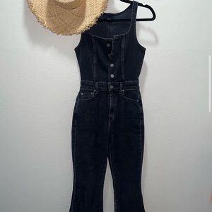 Stretchy black denim overall jumpsuit size xs